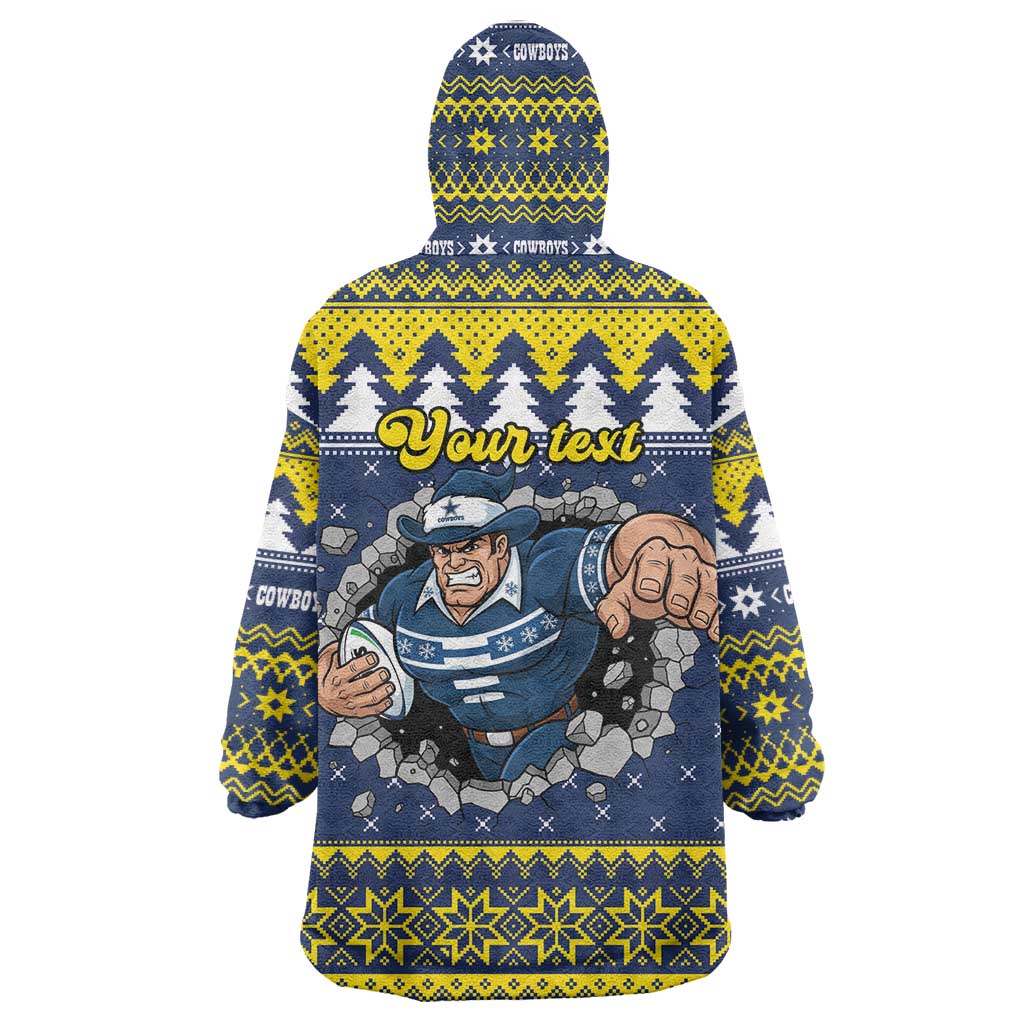 Merry Queensland Cowboys Personalised Wearable Blanket Hoodie Christmas Rugby League Spirit - Aussie Hoodie