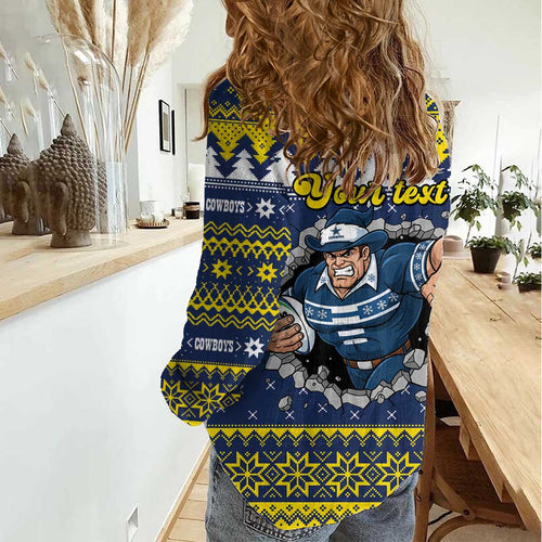 Merry Queensland Cowboys Personalised Women Casual Shirt Christmas Rugby League Spirit - Aussie Hoodie
