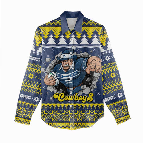 Merry Queensland Cowboys Personalised Women Casual Shirt Christmas Rugby League Spirit - Aussie Hoodie