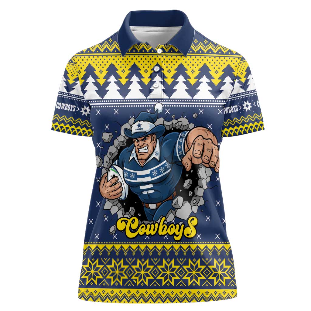 Merry Queensland Cowboys Personalised Women Polo Shirt Christmas Rugby League Spirit - Aussie Hoodie
