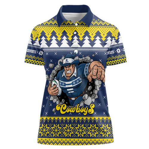 Merry Queensland Cowboys Personalised Women Polo Shirt Christmas Rugby League Spirit - Aussie Hoodie