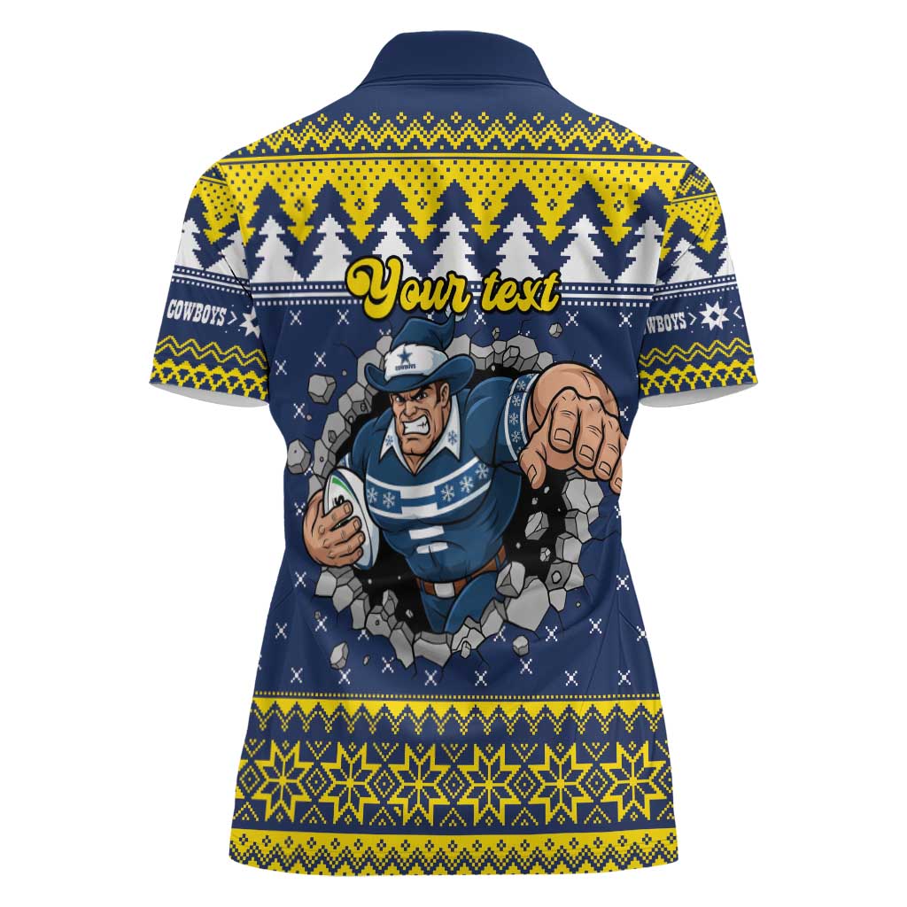 Merry Queensland Cowboys Personalised Women Polo Shirt Christmas Rugby League Spirit - Aussie Hoodie