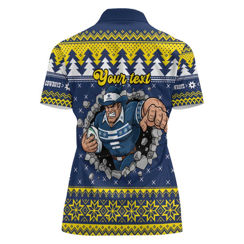 Merry Queensland Cowboys Personalised Women Polo Shirt Christmas Rugby League Spirit - Aussie Hoodie