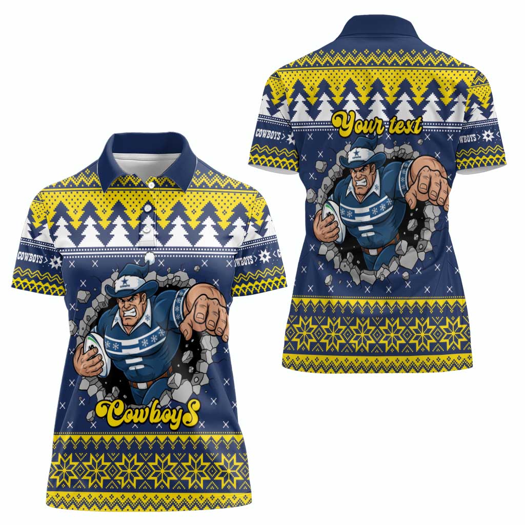 Merry Queensland Cowboys Personalised Women Polo Shirt Christmas Rugby League Spirit - Aussie Hoodie