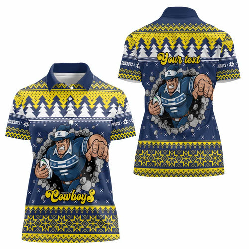 Merry Queensland Cowboys Personalised Women Polo Shirt Christmas Rugby League Spirit - Aussie Hoodie