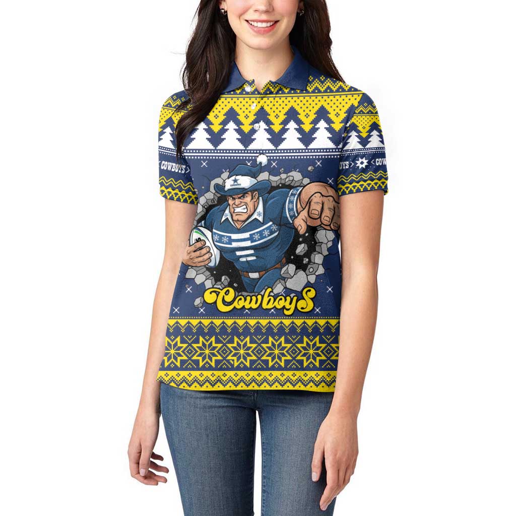 Merry Queensland Cowboys Personalised Women Polo Shirt Christmas Rugby League Spirit - Aussie Hoodie