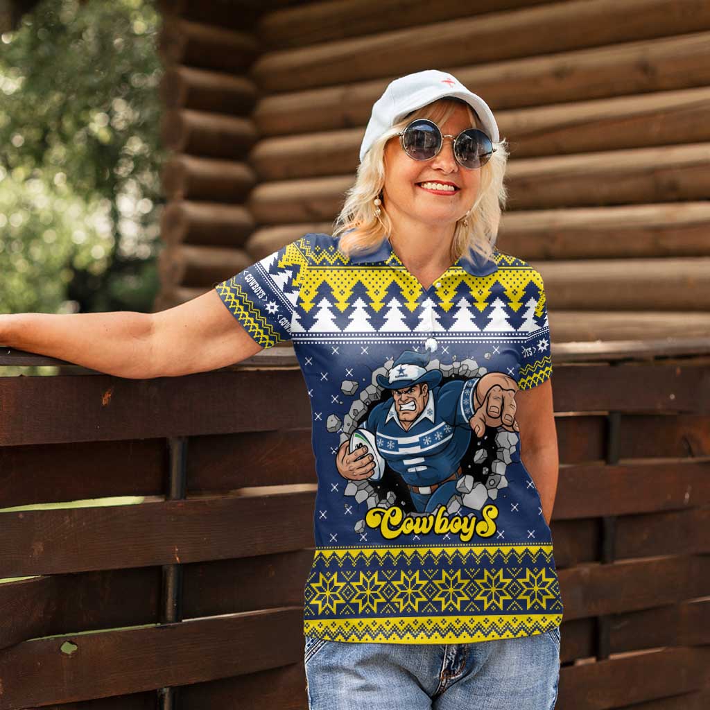 Merry Queensland Cowboys Personalised Women Polo Shirt Christmas Rugby League Spirit - Aussie Hoodie