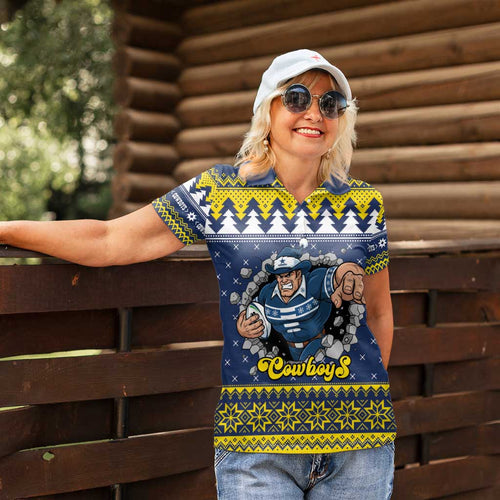 Merry Queensland Cowboys Personalised Women Polo Shirt Christmas Rugby League Spirit - Aussie Hoodie