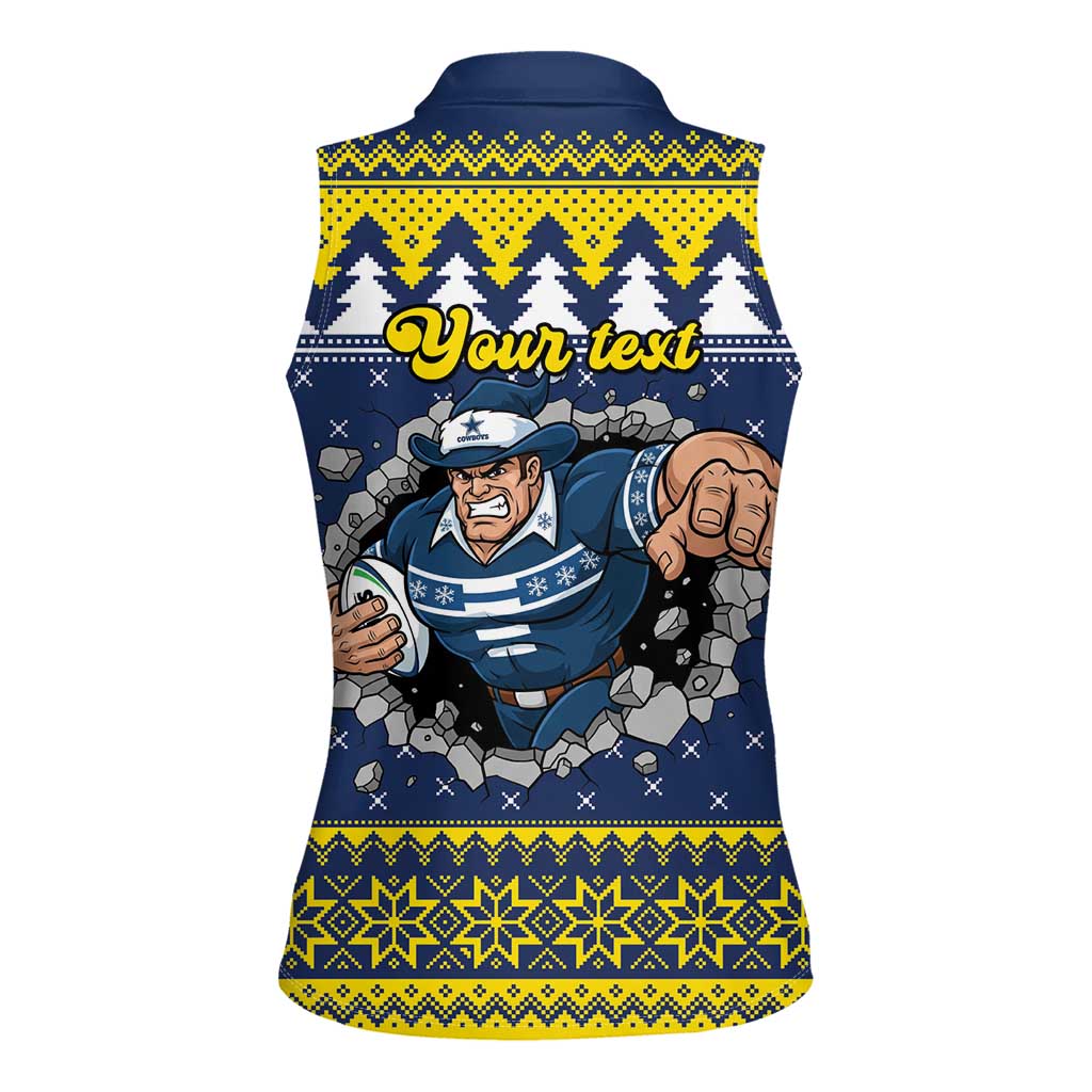 Merry Queensland Cowboys Personalised Women Sleeveless Polo Shirt Christmas Rugby League Spirit - Aussie Hoodie