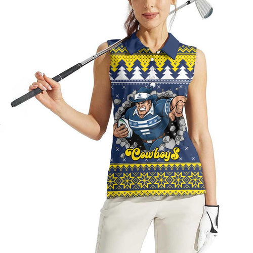Merry Queensland Cowboys Personalised Women Sleeveless Polo Shirt Christmas Rugby League Spirit - Aussie Hoodie