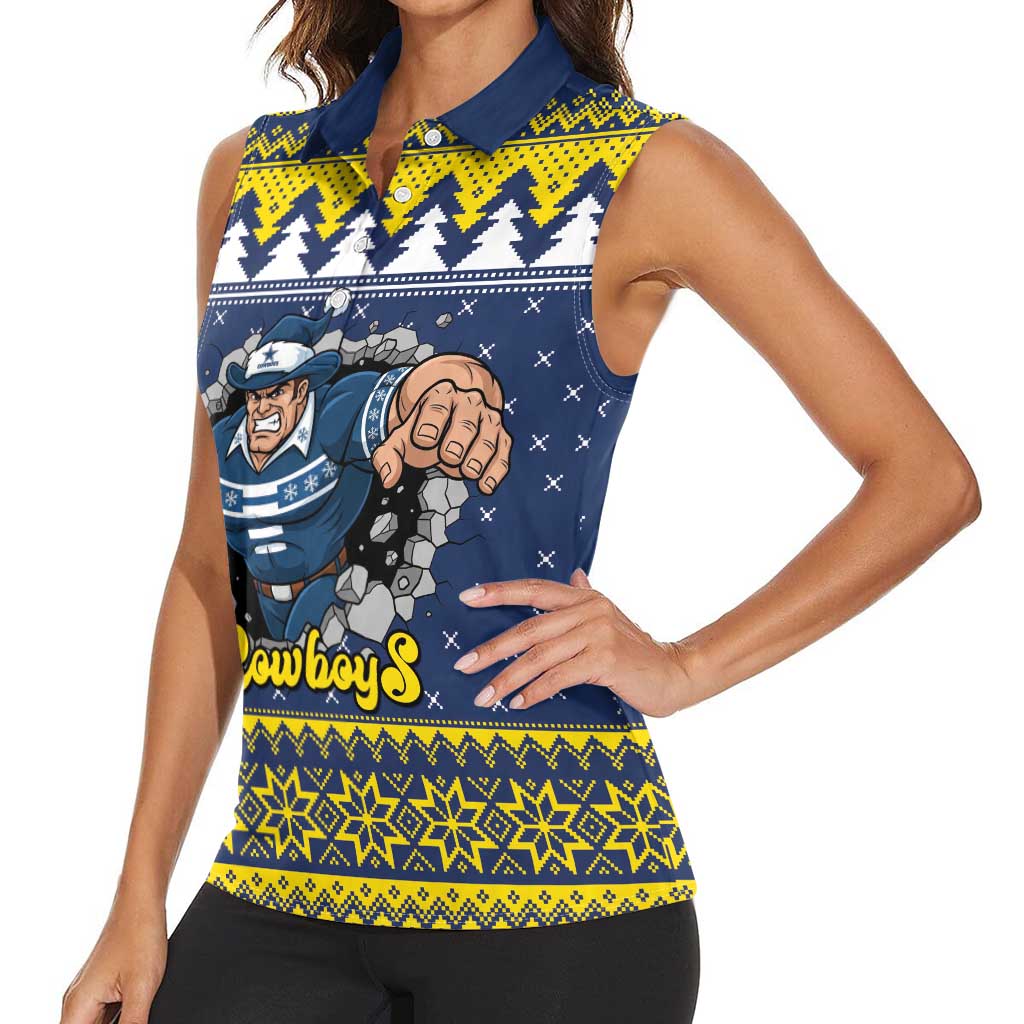Merry Queensland Cowboys Personalised Women Sleeveless Polo Shirt Christmas Rugby League Spirit - Aussie Hoodie