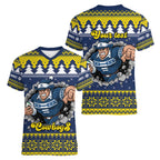Merry Queensland Cowboys Personalised Women V-Neck T-Shirt Christmas Rugby League Spirit - Aussie Hoodie