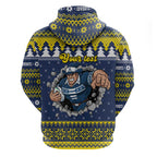 Merry Queensland Cowboys Personalised Zip Hoodie Christmas Rugby League Spirit - Aussie Hoodie