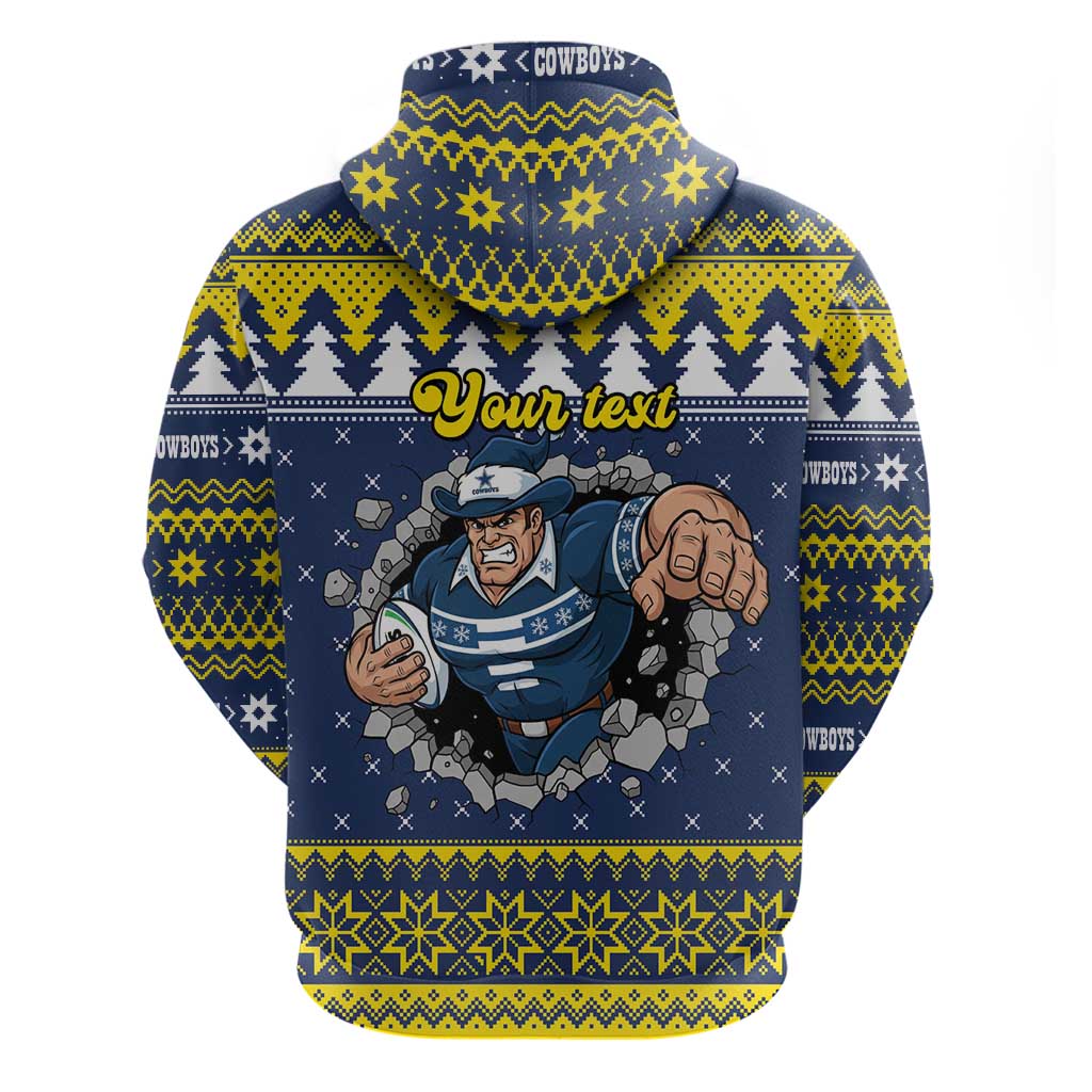 Merry Queensland Cowboys Personalised Zip Hoodie Christmas Rugby League Spirit - Aussie Hoodie