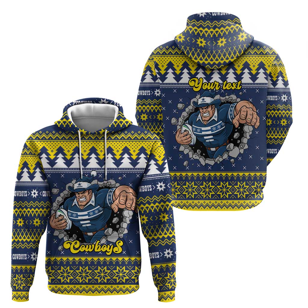 Merry Queensland Cowboys Personalised Zip Hoodie Christmas Rugby League Spirit - Aussie Hoodie