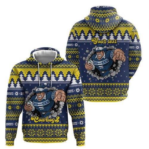 Merry Queensland Cowboys Personalised Zip Hoodie Christmas Rugby League Spirit - Aussie Hoodie