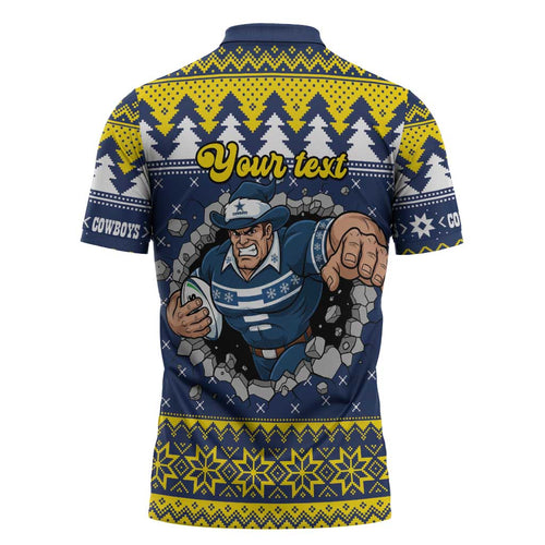 Merry Queensland Cowboys Personalised Zipper Polo Shirt Christmas Rugby League Spirit - Aussie Hoodie