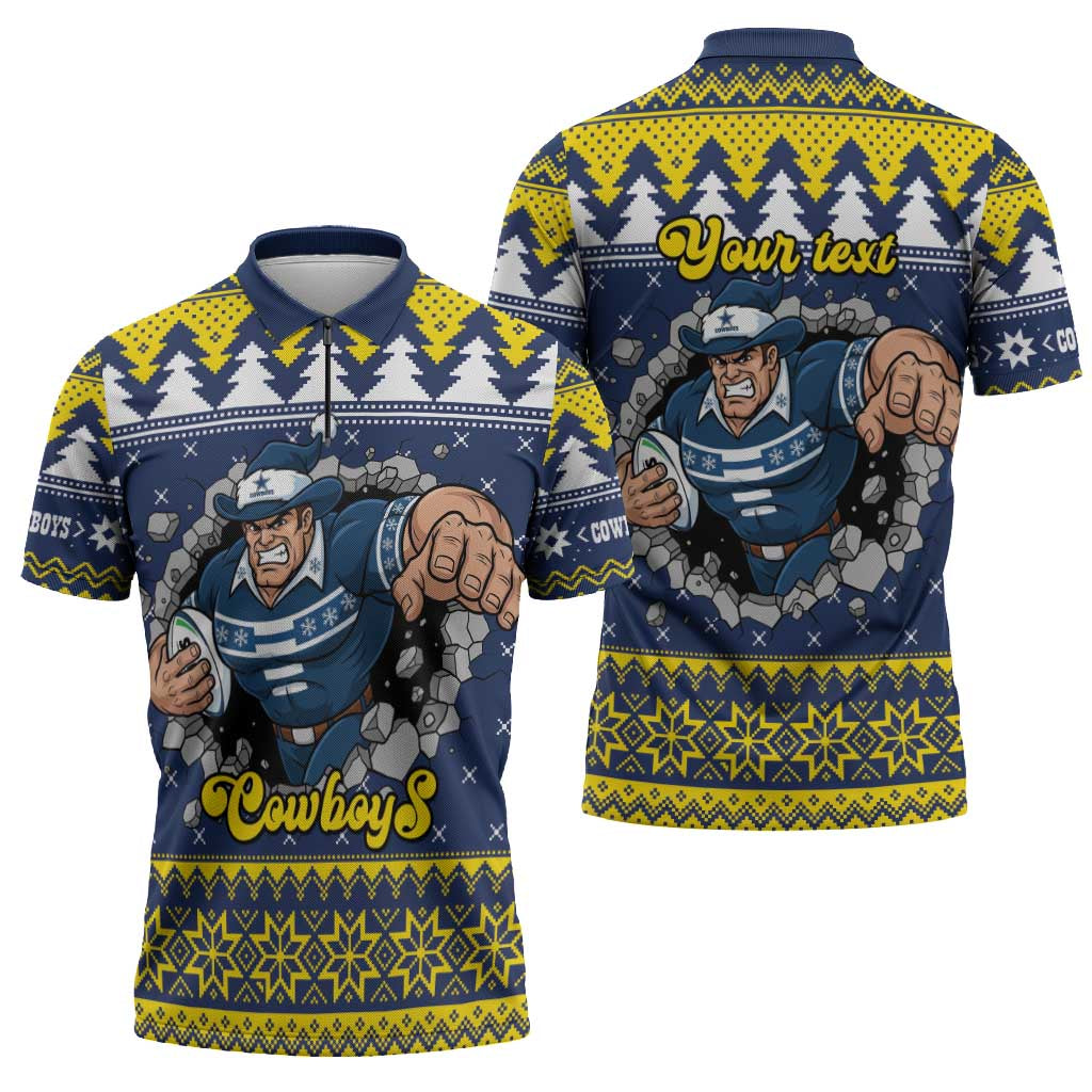Merry Queensland Cowboys Personalised Zipper Polo Shirt Christmas Rugby League Spirit - Aussie Hoodie