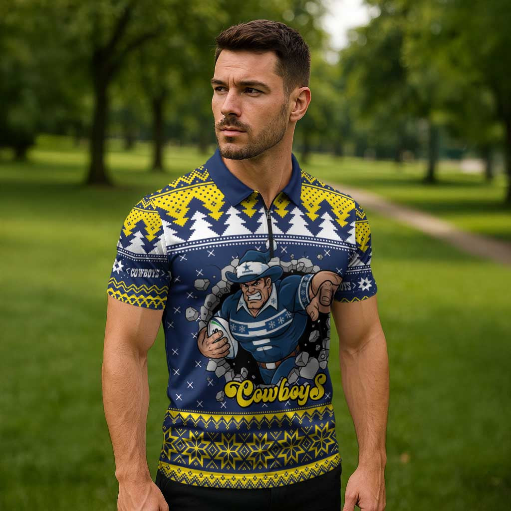 Merry Queensland Cowboys Personalised Zipper Polo Shirt Christmas Rugby League Spirit - Aussie Hoodie