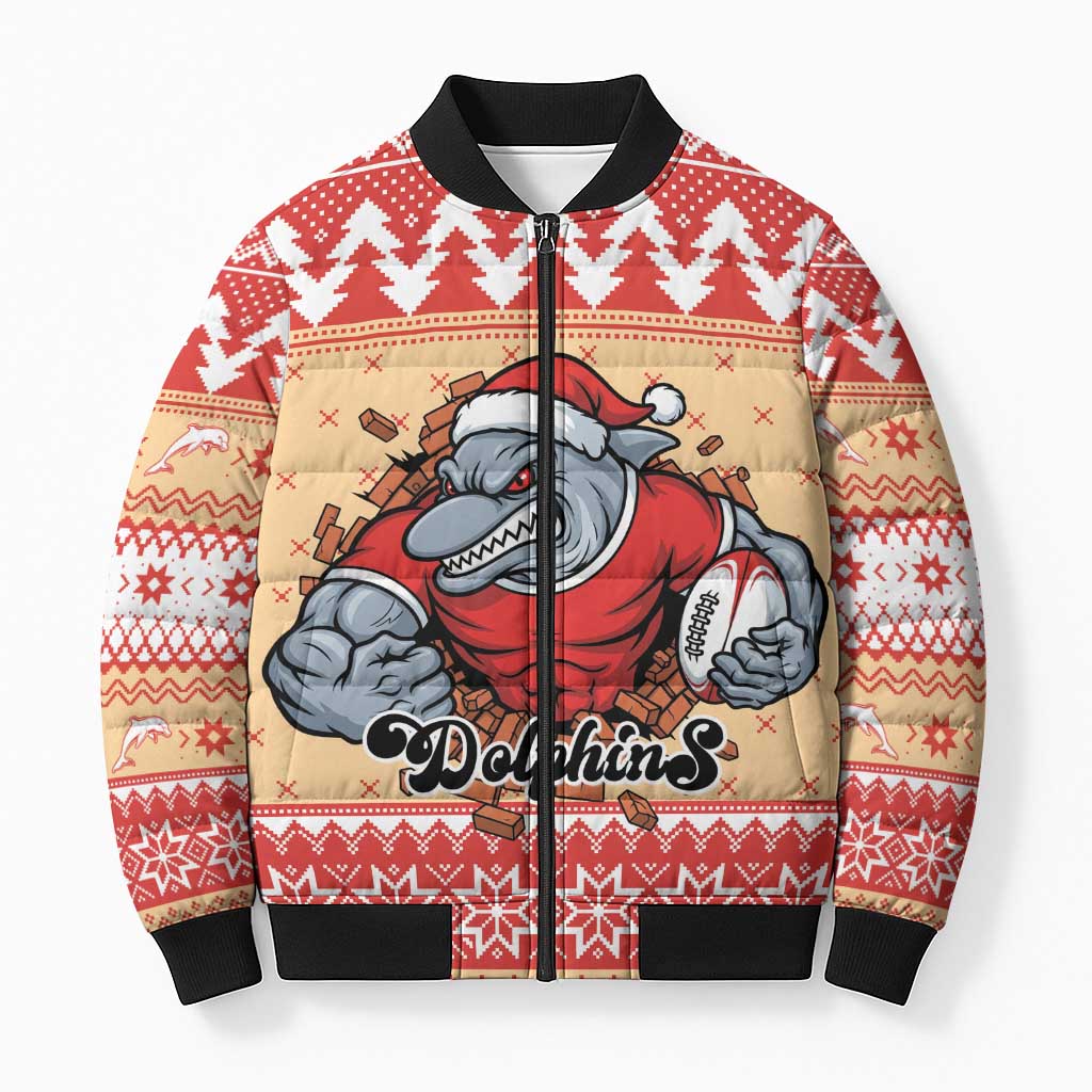Redcliffe Strong Dolphins Personalised Bomber Puffer Jacket Christmas Rugby League Spirit - Aussie Hoodie
