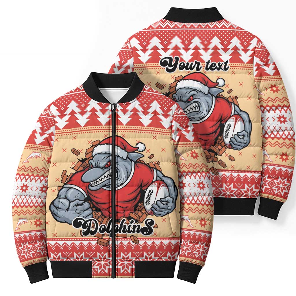 Redcliffe Strong Dolphins Personalised Bomber Puffer Jacket Christmas Rugby League Spirit - Aussie Hoodie