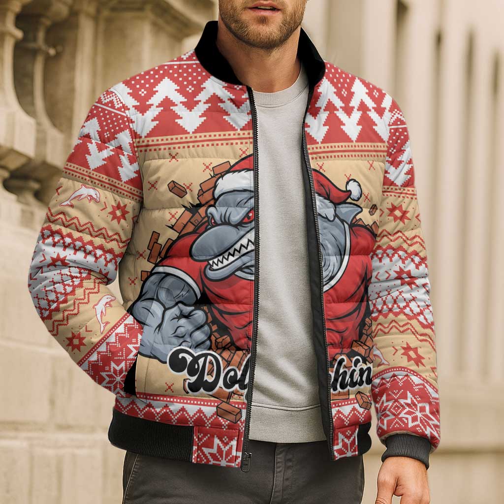 Redcliffe Strong Dolphins Personalised Bomber Puffer Jacket Christmas Rugby League Spirit - Aussie Hoodie