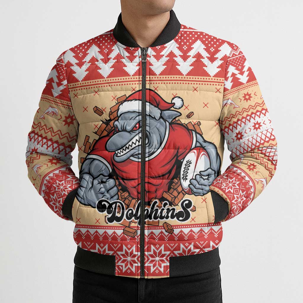 Redcliffe Strong Dolphins Personalised Bomber Puffer Jacket Christmas Rugby League Spirit - Aussie Hoodie