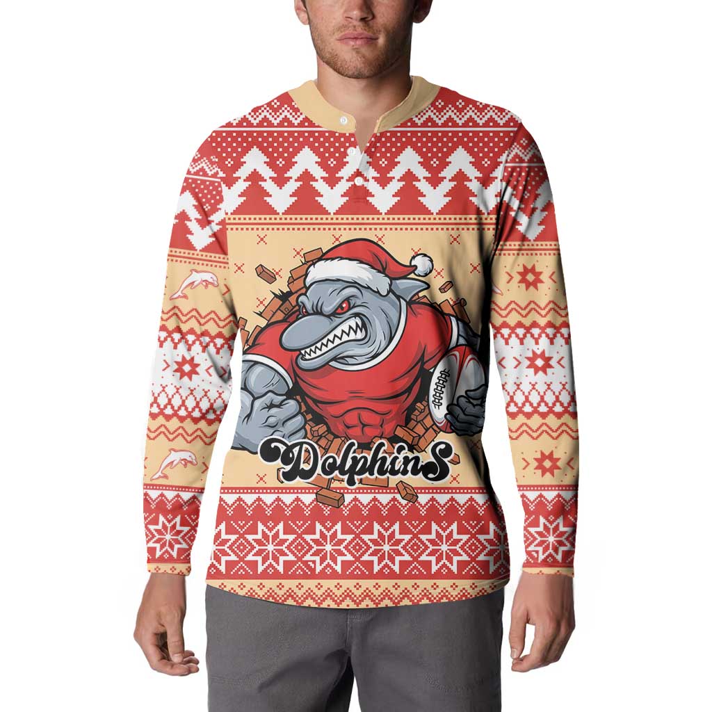 Redcliffe Strong Dolphins Personalised Button Sweatshirt Christmas Rugby League Spirit - Aussie Hoodie