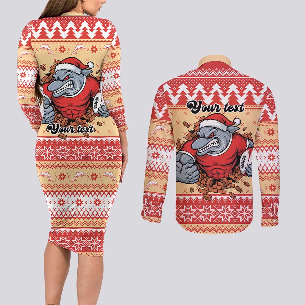 Redcliffe Strong Dolphins Personalised Couples Matching Long Sleeve Bodycon Dress and Long Sleeve Button Shirt Christmas Rugby League Spirit - Aussie Hoodie