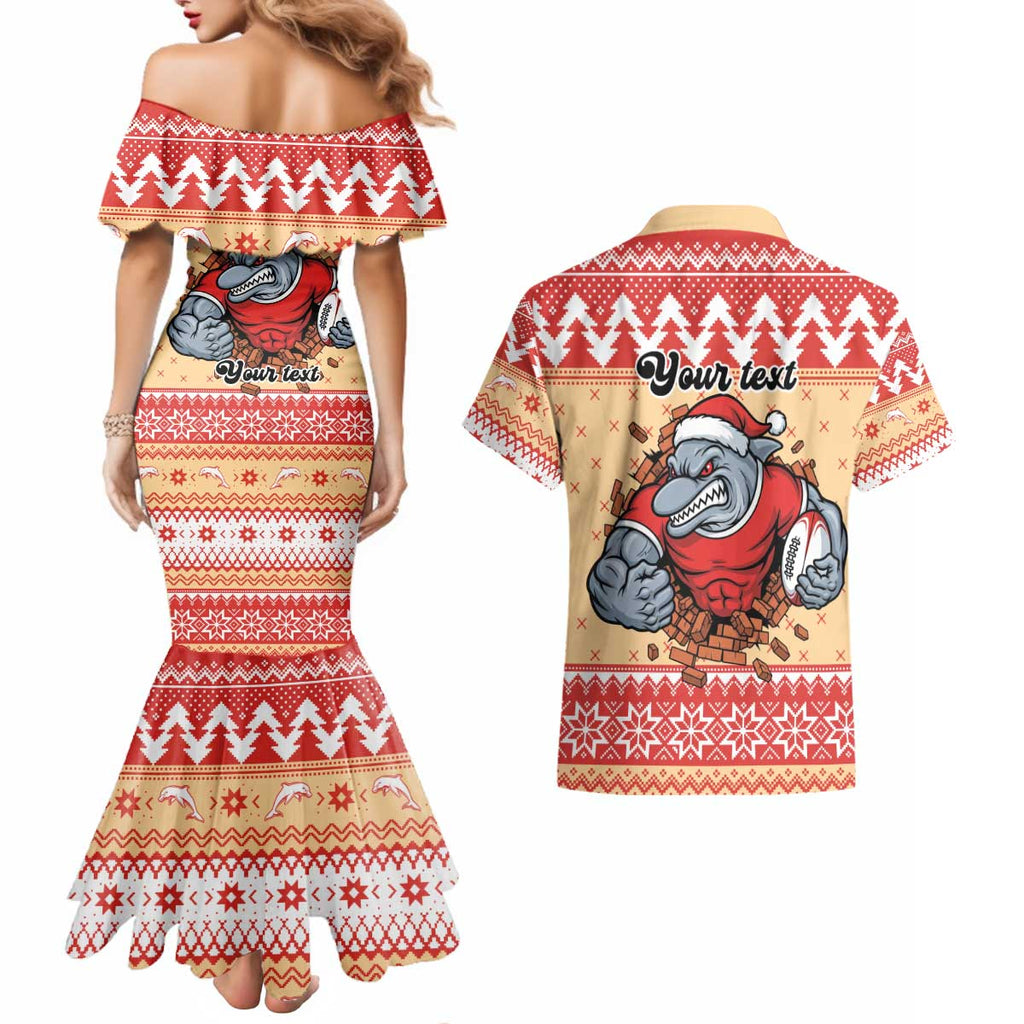 Redcliffe Strong Dolphins Personalised Couples Matching Mermaid Dress and Hawaiian Shirt Christmas Rugby League Spirit - Aussie Hoodie
