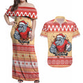 Redcliffe Strong Dolphins Personalised Couples Matching Off Shoulder Maxi Dress and Hawaiian Shirt Christmas Rugby League Spirit - Aussie Hoodie