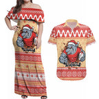 Redcliffe Strong Dolphins Personalised Couples Matching Off Shoulder Maxi Dress and Hawaiian Shirt Christmas Rugby League Spirit - Aussie Hoodie