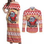 Redcliffe Strong Dolphins Personalised Couples Matching Off Shoulder Maxi Dress and Long Sleeve Button Shirt Christmas Rugby League Spirit - Aussie Hoodie
