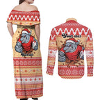 Redcliffe Strong Dolphins Personalised Couples Matching Off Shoulder Maxi Dress and Long Sleeve Button Shirt Christmas Rugby League Spirit - Aussie Hoodie