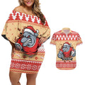 Redcliffe Strong Dolphins Personalised Couples Matching Off Shoulder Short Dress and Hawaiian Shirt Christmas Rugby League Spirit - Aussie Hoodie