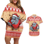 Redcliffe Strong Dolphins Personalised Couples Matching Off Shoulder Short Dress and Hawaiian Shirt Christmas Rugby League Spirit - Aussie Hoodie