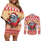 Redcliffe Strong Dolphins Personalised Couples Matching Off Shoulder Short Dress and Long Sleeve Button Shirt Christmas Rugby League Spirit - Aussie Hoodie
