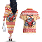 Redcliffe Strong Dolphins Personalised Couples Matching Off The Shoulder Long Sleeve Dress and Hawaiian Shirt Christmas Rugby League Spirit - Aussie Hoodie