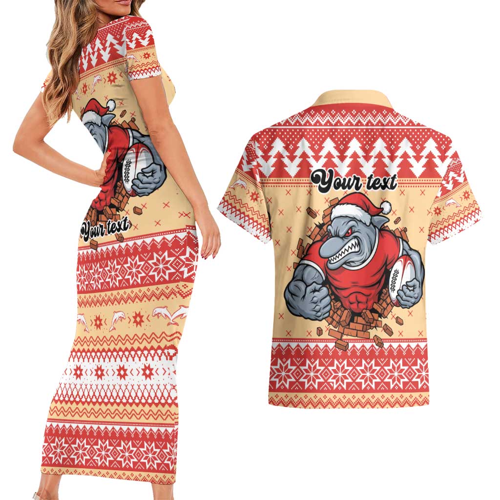 Redcliffe Strong Dolphins Personalised Couples Matching Short Sleeve Bodycon Dress and Hawaiian Shirt Christmas Rugby League Spirit - Aussie Hoodie