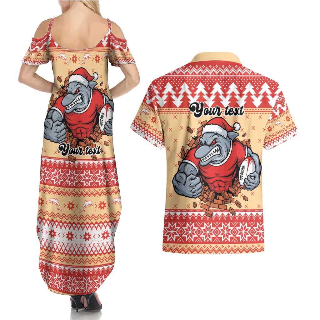 Redcliffe Strong Dolphins Personalised Couples Matching Summer Maxi Dress and Hawaiian Shirt Christmas Rugby League Spirit - Aussie Hoodie