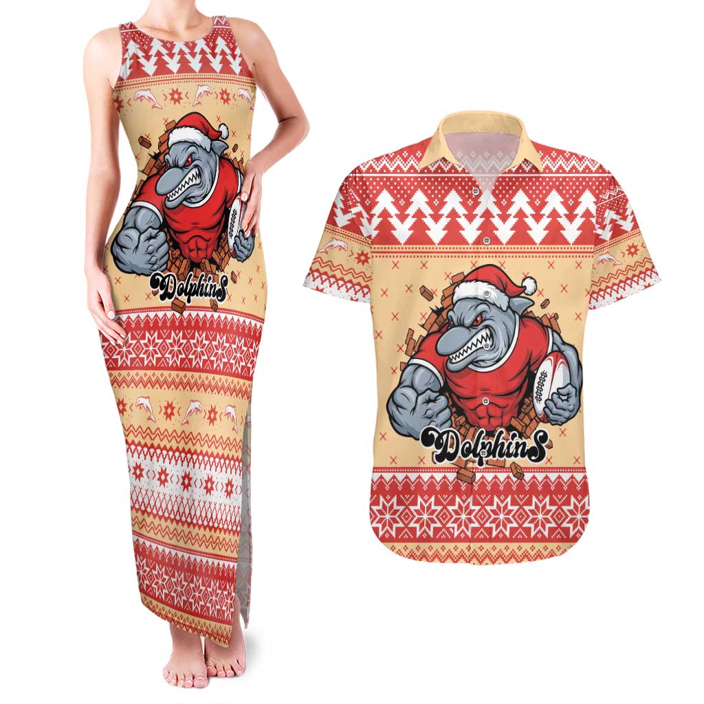 Redcliffe Strong Dolphins Personalised Couples Matching Tank Maxi Dress and Hawaiian Shirt Christmas Rugby League Spirit - Aussie Hoodie