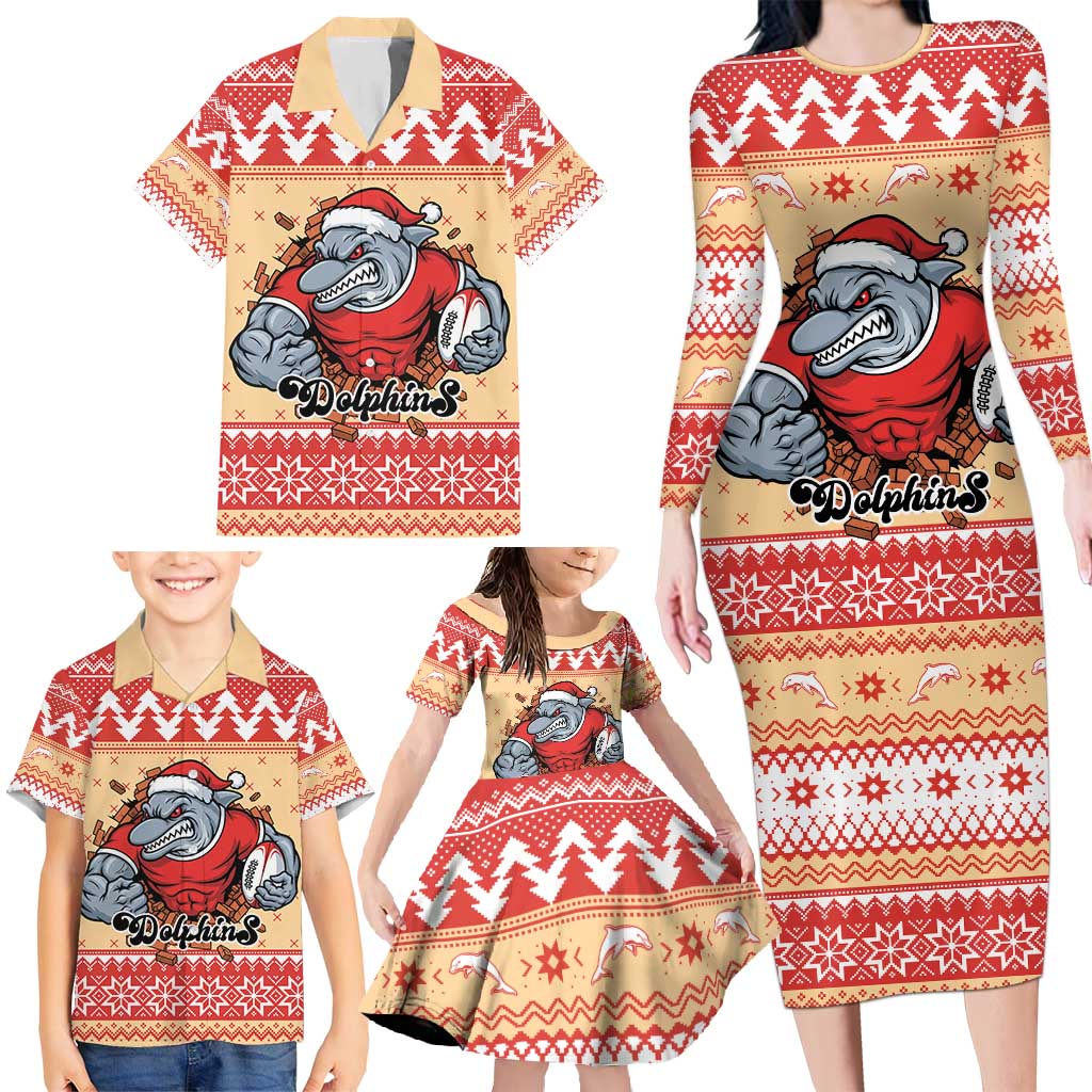 Redcliffe Strong Dolphins Personalised Family Matching Long Sleeve Bodycon Dress and Hawaiian Shirt Christmas Rugby League Spirit - Aussie Hoodie