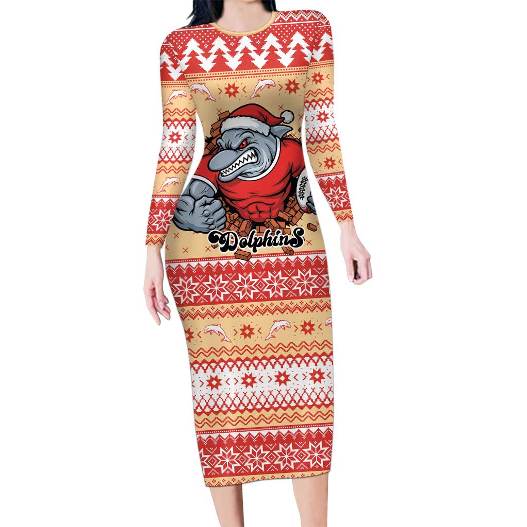 Redcliffe Strong Dolphins Personalised Family Matching Long Sleeve Bodycon Dress and Hawaiian Shirt Christmas Rugby League Spirit - Aussie Hoodie