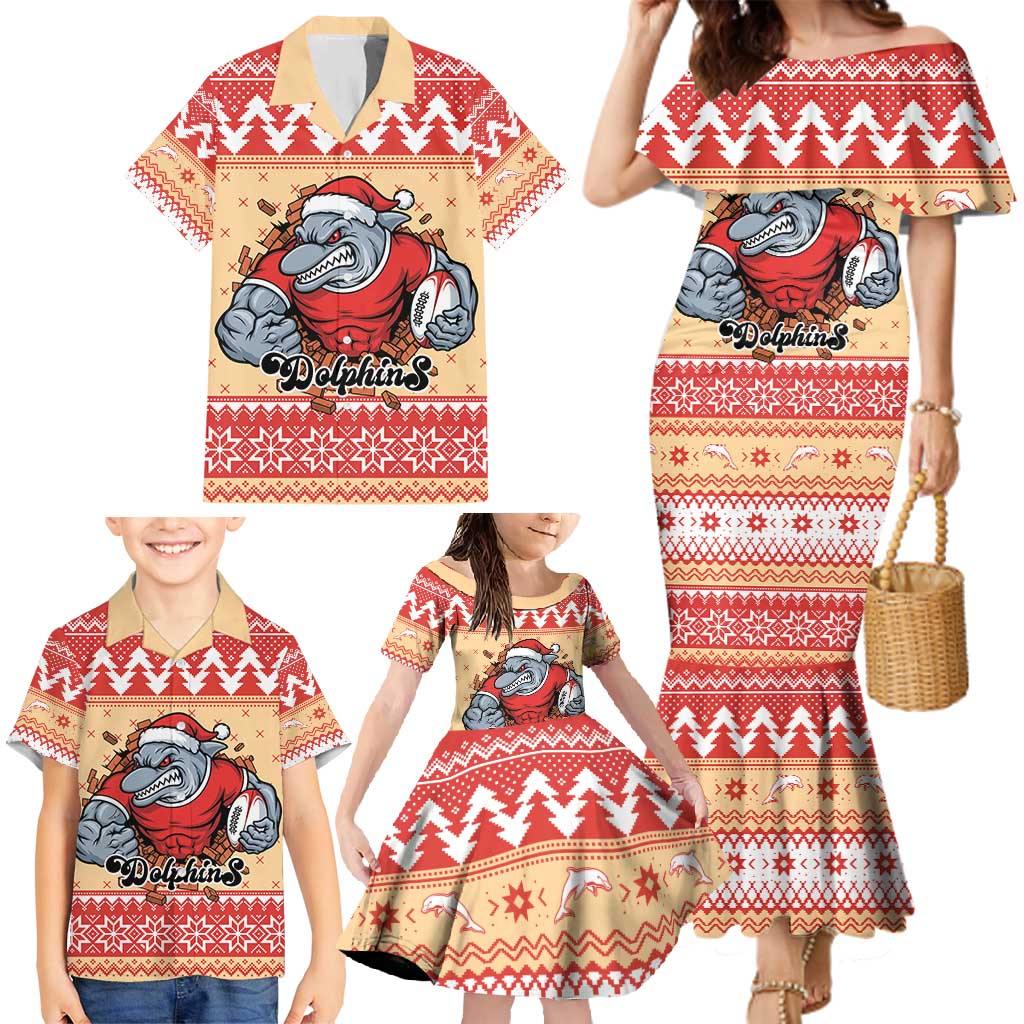 Redcliffe Strong Dolphins Personalised Family Matching Mermaid Dress and Hawaiian Shirt Christmas Rugby League Spirit - Aussie Hoodie