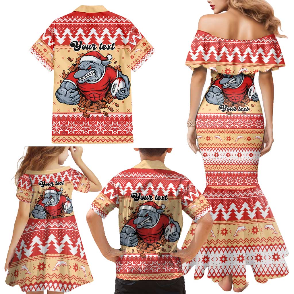 Redcliffe Strong Dolphins Personalised Family Matching Mermaid Dress and Hawaiian Shirt Christmas Rugby League Spirit - Aussie Hoodie