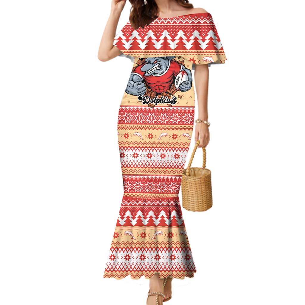 Redcliffe Strong Dolphins Personalised Family Matching Mermaid Dress and Hawaiian Shirt Christmas Rugby League Spirit - Aussie Hoodie