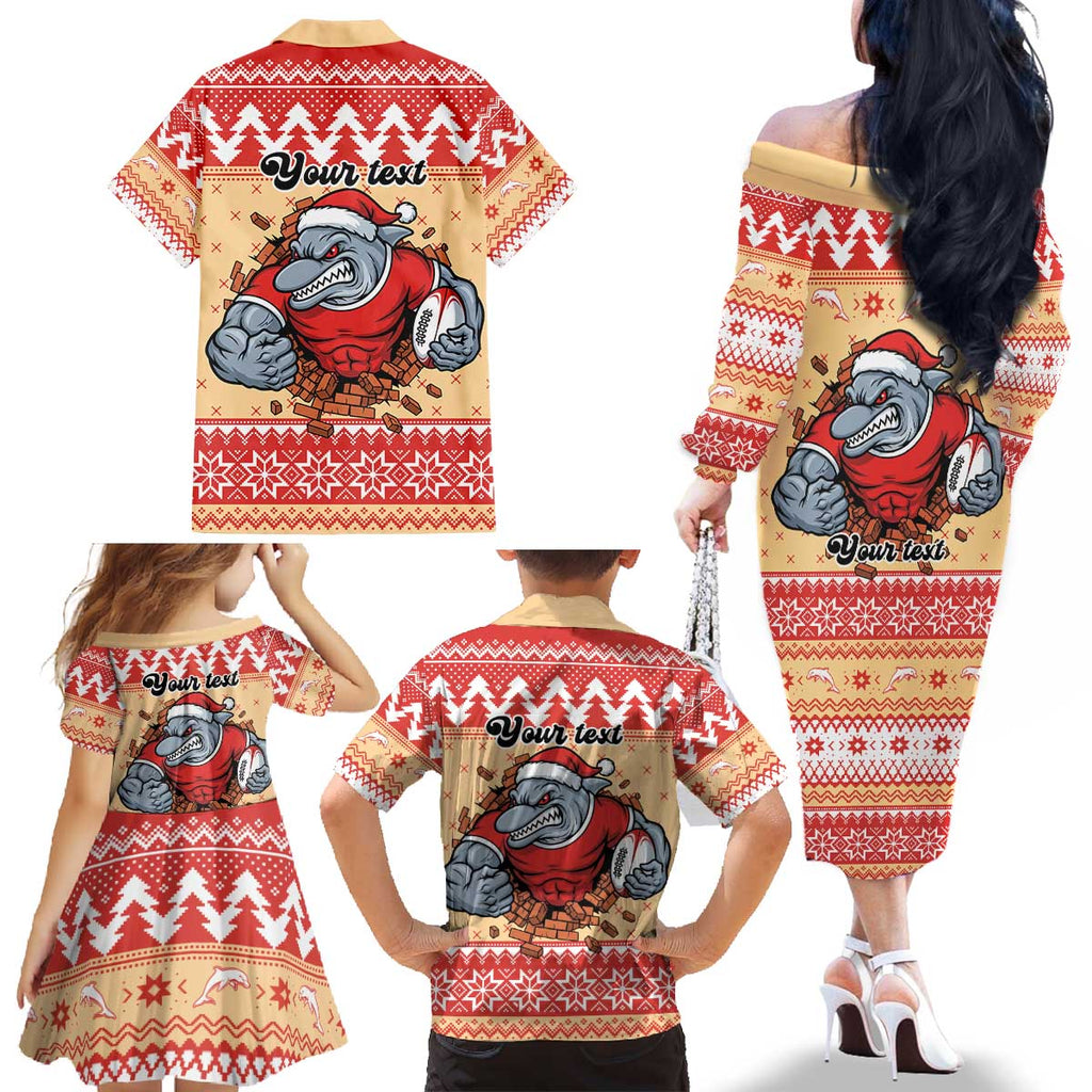 Redcliffe Strong Dolphins Personalised Family Matching Off The Shoulder Long Sleeve Dress and Hawaiian Shirt Christmas Rugby League Spirit - Aussie Hoodie