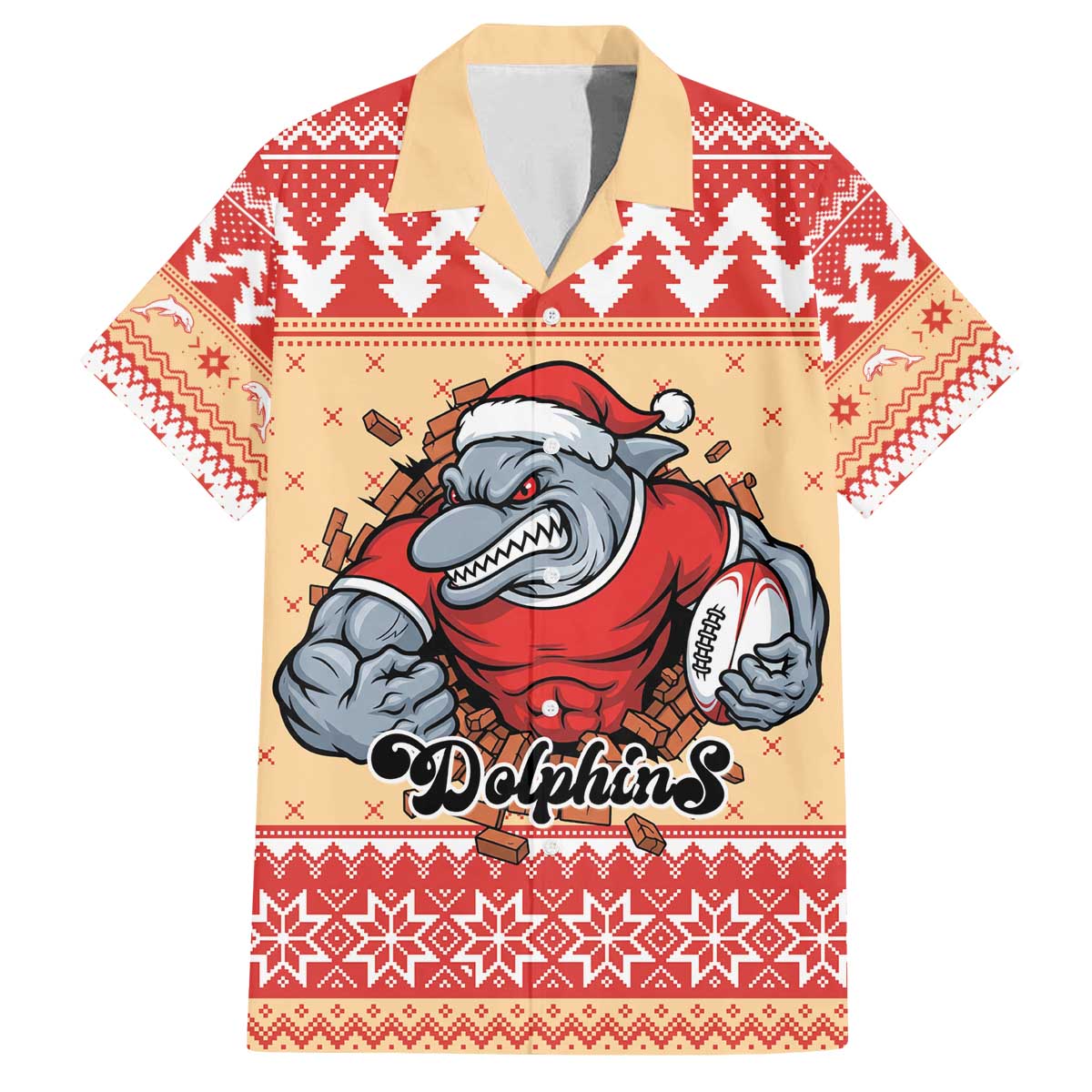 Redcliffe Strong Dolphins Personalised Family Matching Off The Shoulder Long Sleeve Dress and Hawaiian Shirt Christmas Rugby League Spirit - Aussie Hoodie