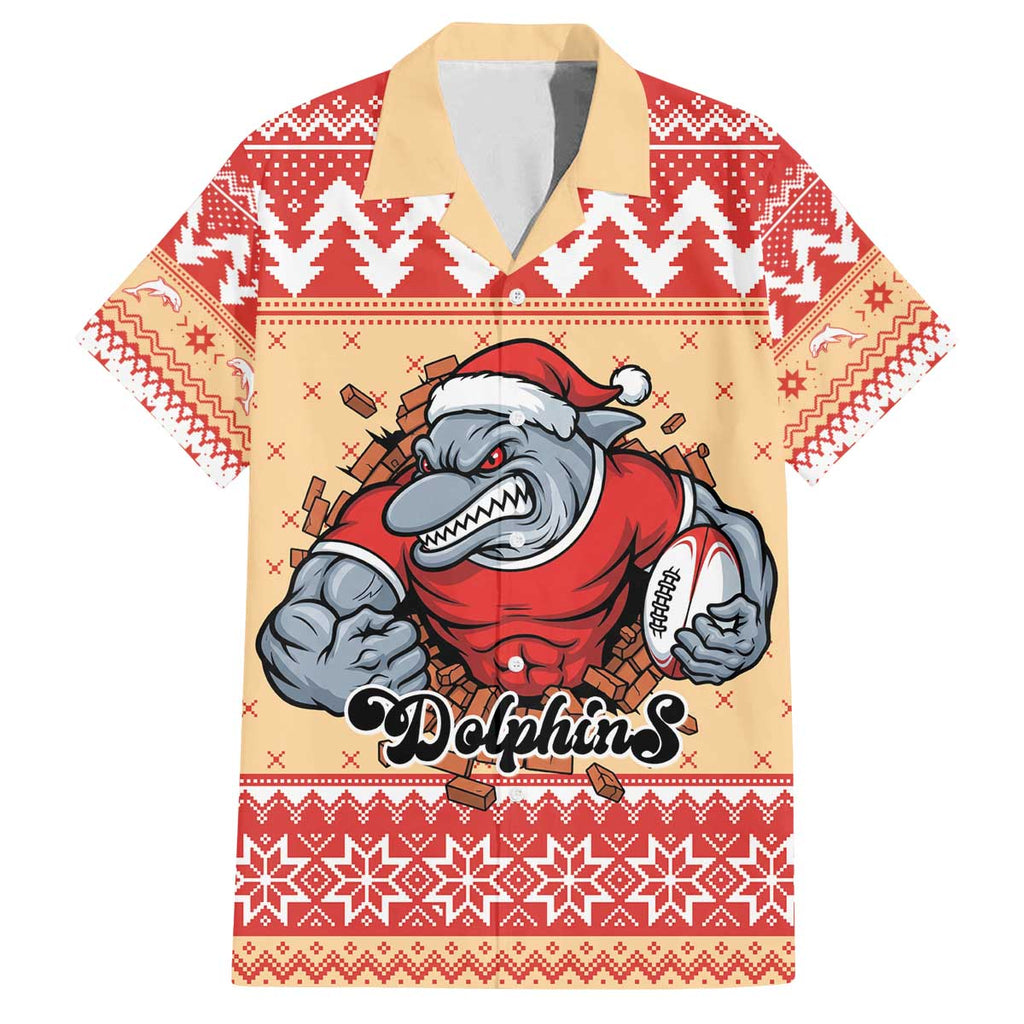 Redcliffe Strong Dolphins Personalised Family Matching Off The Shoulder Long Sleeve Dress and Hawaiian Shirt Christmas Rugby League Spirit - Aussie Hoodie