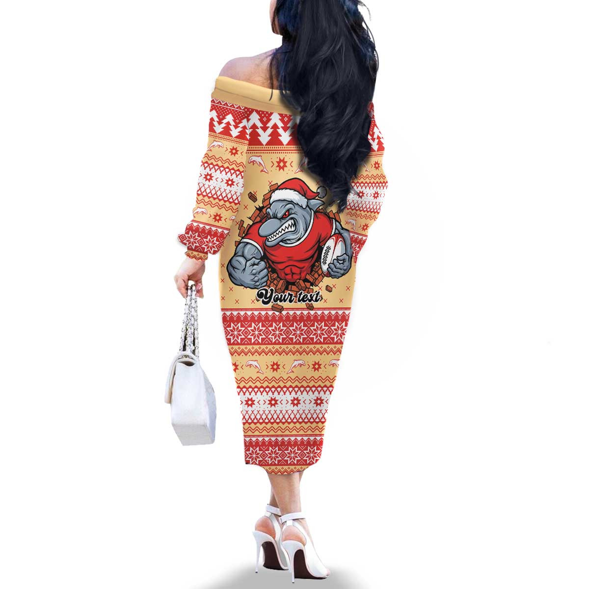 Redcliffe Strong Dolphins Personalised Family Matching Off The Shoulder Long Sleeve Dress and Hawaiian Shirt Christmas Rugby League Spirit - Aussie Hoodie